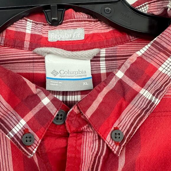 Columbia Men's Rapid Rivers II Short Sleeve Button Up  Red Black Plaid XL - Picture 3 of 4